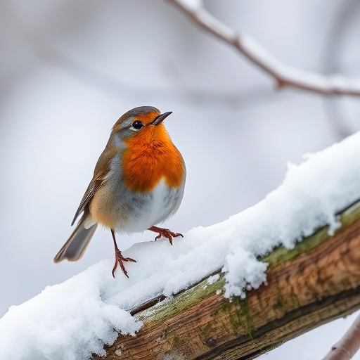 Robin resting near tree trunk
