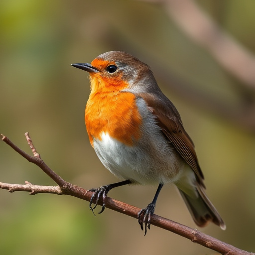 Robin resting near tree trunk