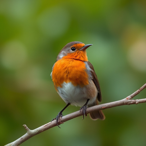 Robin resting near tree trunk