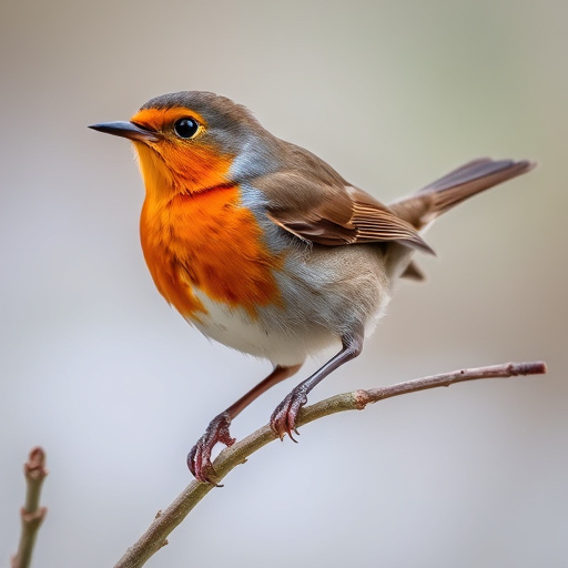 Robin resting near tree trunk