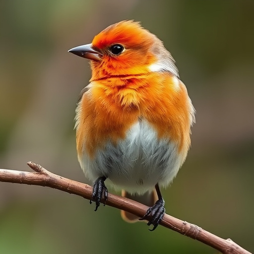 Robin with bright red breast perched