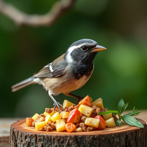Robins eating from suet pellet pile