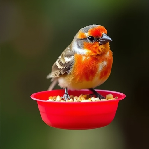 Robins feeding on chopped apples