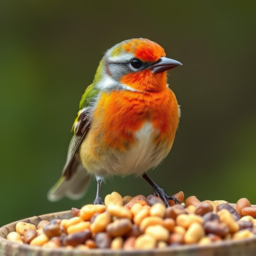 Robins feeding on chopped apples