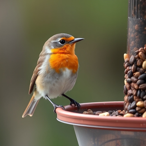 Robins feeding on high-energy seed mix