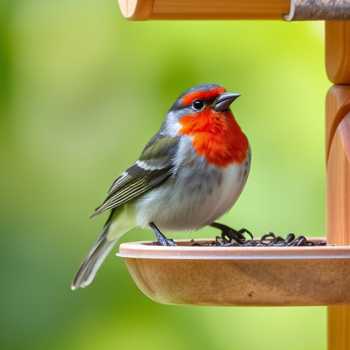 Rope-secured bird table with seed
