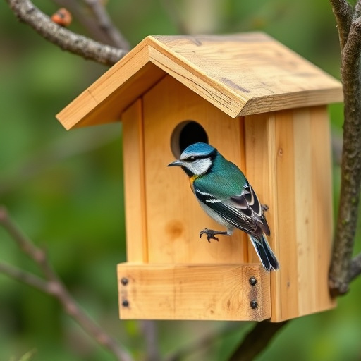 Rustic bird box with roof shingles