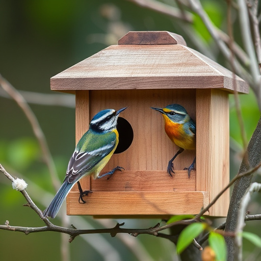 Rustic bird box with roof shingles
