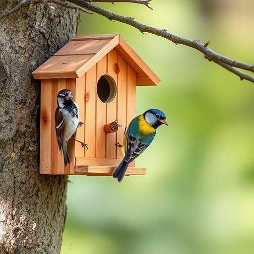 Rustic bird box with roof shingles