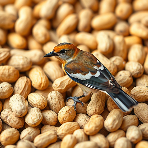 Rustic container filled with bird peanuts