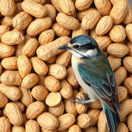Rustic container filled with bird peanuts