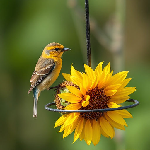 Scoop pouring seeds into bird feeder