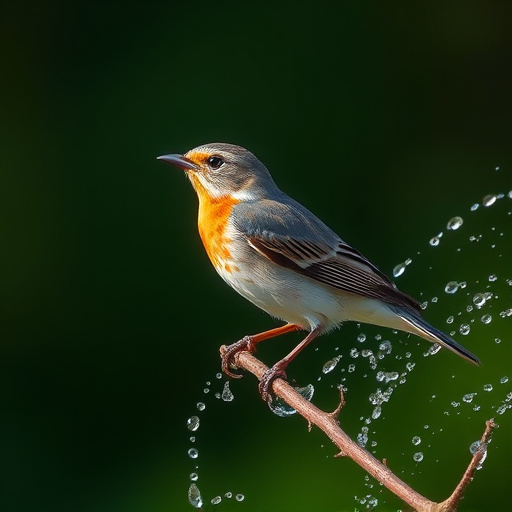 Small birds drinking from birdbath