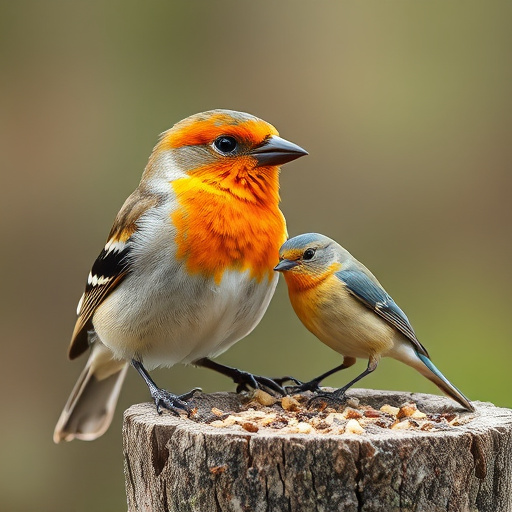 Small birds drinking from birdbath
