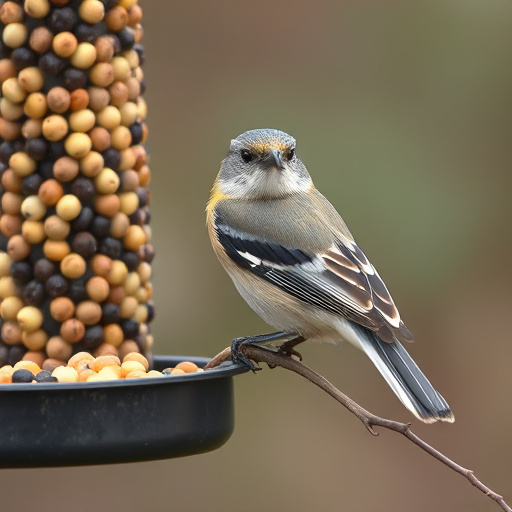 Small birds eating at garden station