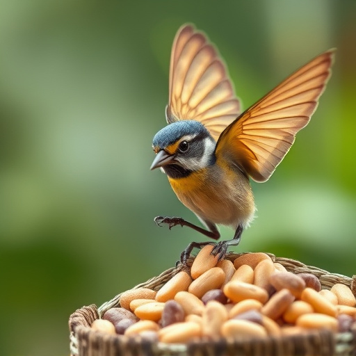 Small birds eating at garden station