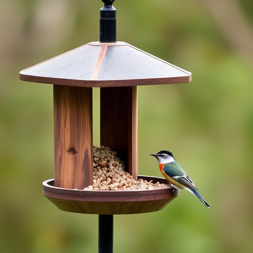 Small birds eating at garden station