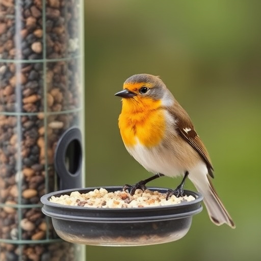 Small birds eating at garden station