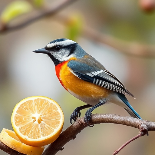 Small birds eating dried fruit pieces