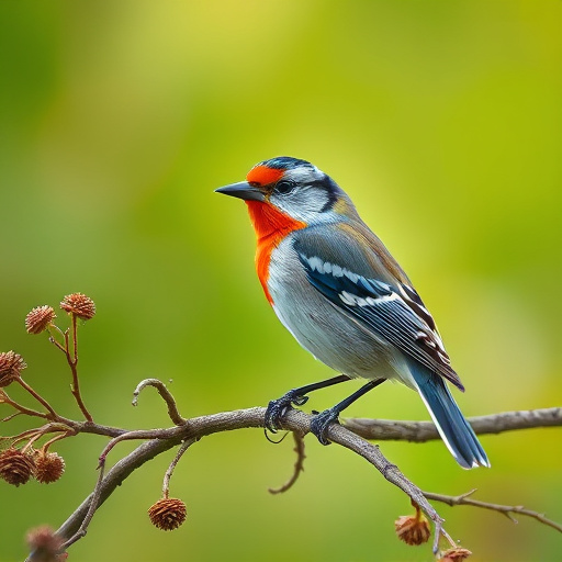 Small birds eating juicy summer fruits