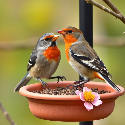 Small birds enjoying seed and berries