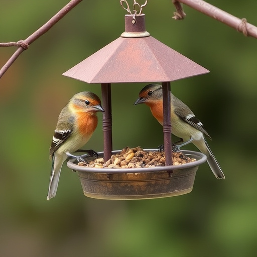 Small birds enjoying seed and berries