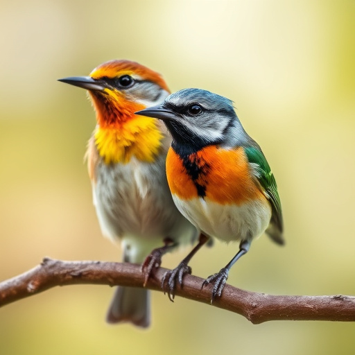 Small birds feeding from scattered seeds