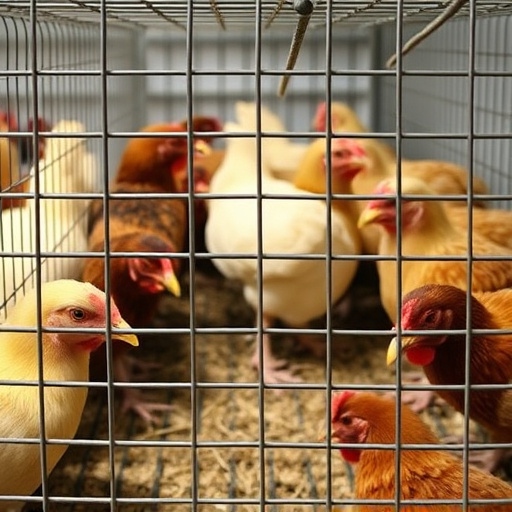 Small birds feeding in wire cage feeder