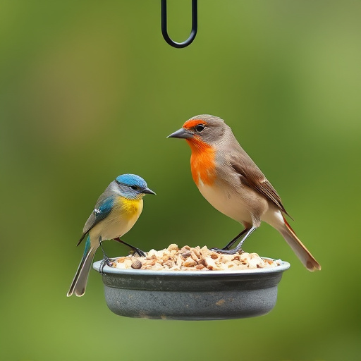Small birds feeding on ground feeder