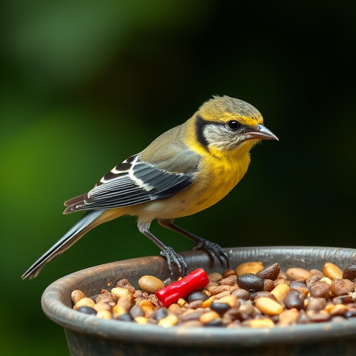 Small birds feeding on sunflower hearts
