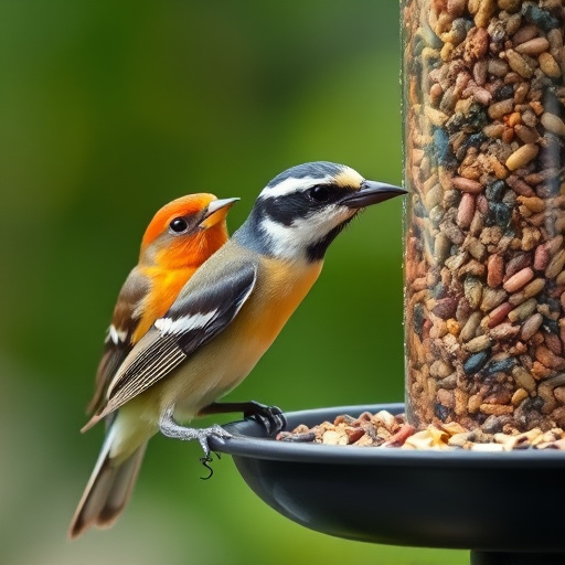 Small birds feeding on sunflower hearts