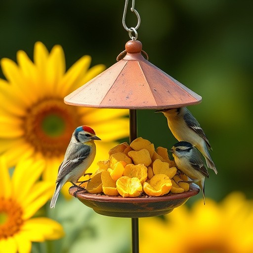 Small birds feeding on sunflower hearts