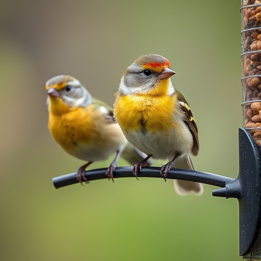 Small birds feeding on wooden station
