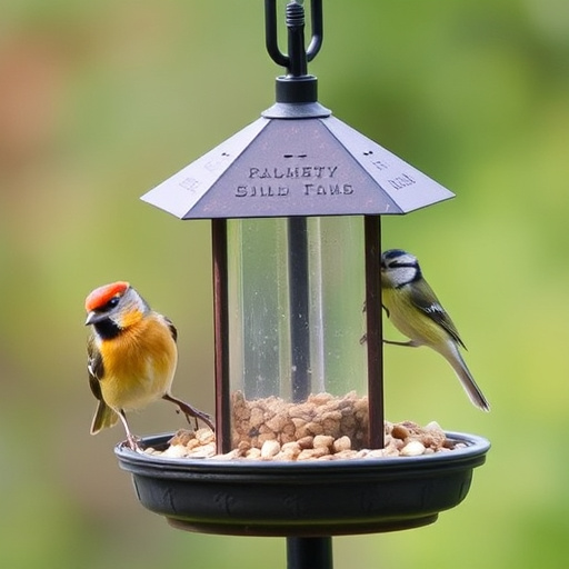 Small birds feeding on wooden station