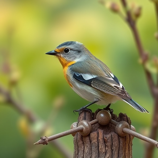 Small birds feeding on wooden station