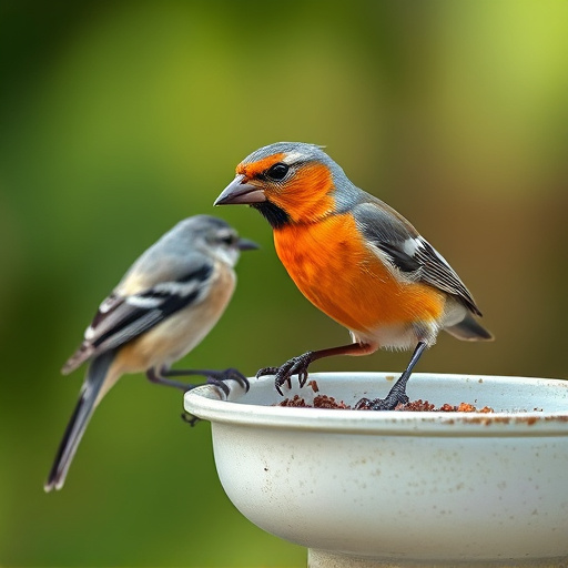 Small birds pecking at niger seeds