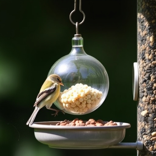 Sparrow clinging to hanging fat ball feeder