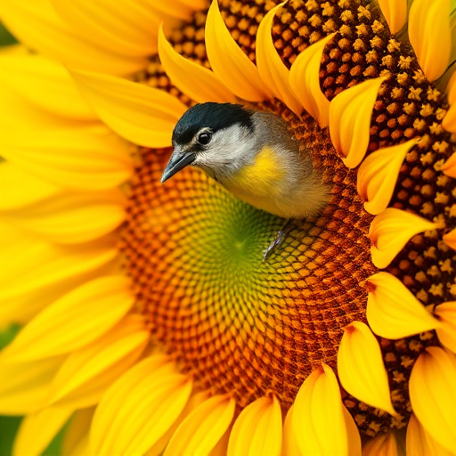 Sparrow enjoying sunflower hearts in garden