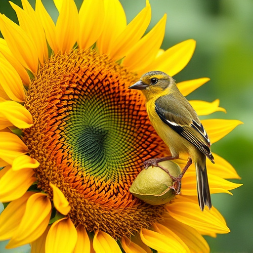 Sparrow enjoying sunflower hearts in garden