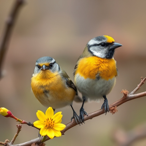 Spring garden birds eating fruit slices