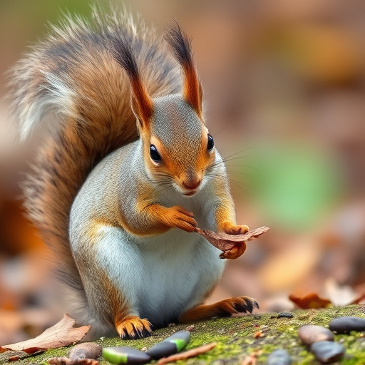 Squirrel nibbling on garden bird feeder blocked