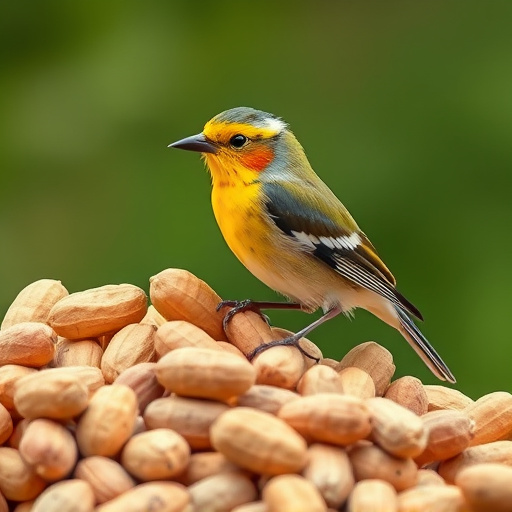 Squirrel-proof peanut feeder hanging in garden