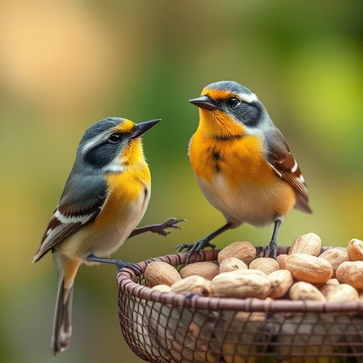 Squirrel-proof peanut feeder hanging in garden