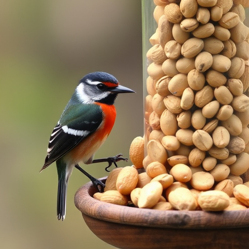 Squirrel-proof peanut feeder hanging in garden