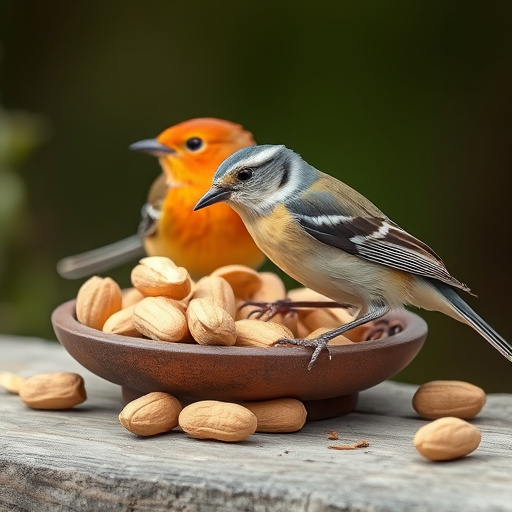 Squirrel-proof peanut feeder hanging in garden