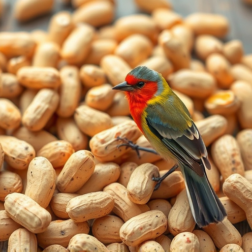 Squirrel-proof peanut feeder hanging in garden