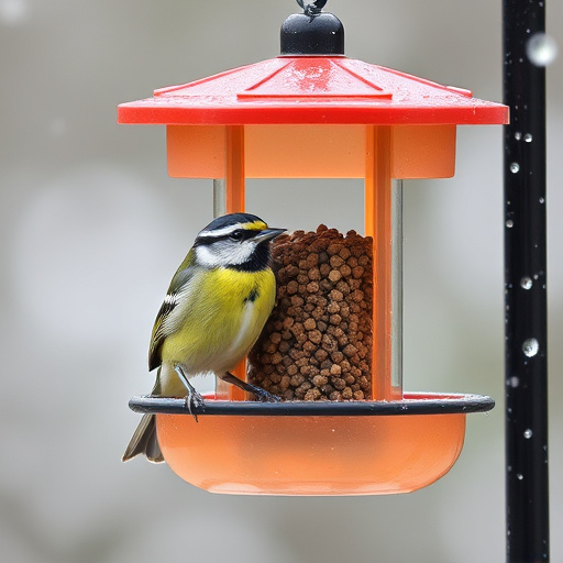Sturdy weatherproof bird feeder in rain