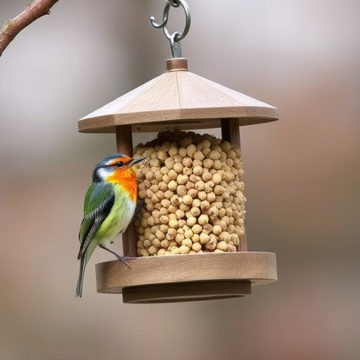 Suet ball holder attached to wooden post