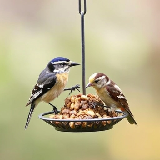 Suet ball holder attached to wooden post