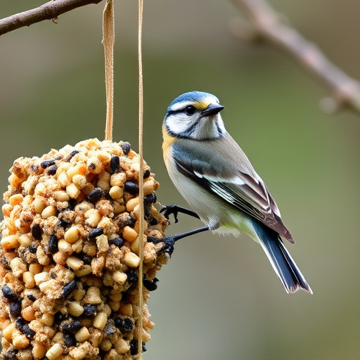 Suet balls dangling from tree branch